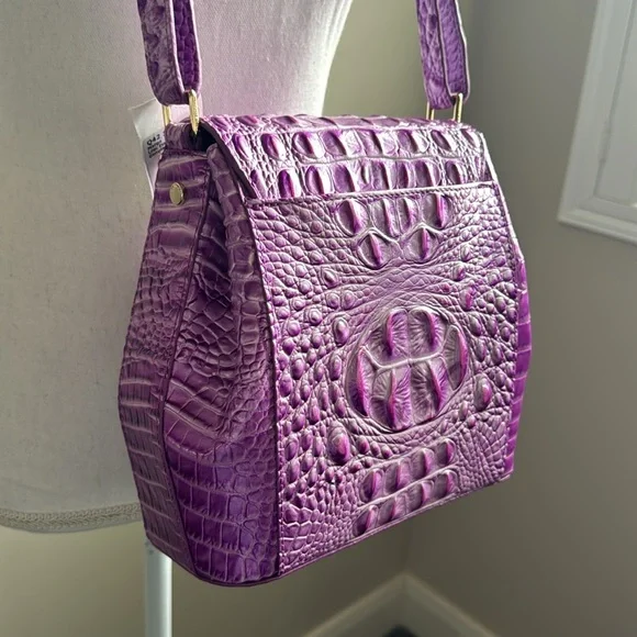 Brahmin Margo Crossbody Shoulder Bag Lilac Essence Melbourne Croc Embossed - Picture 12 of 17